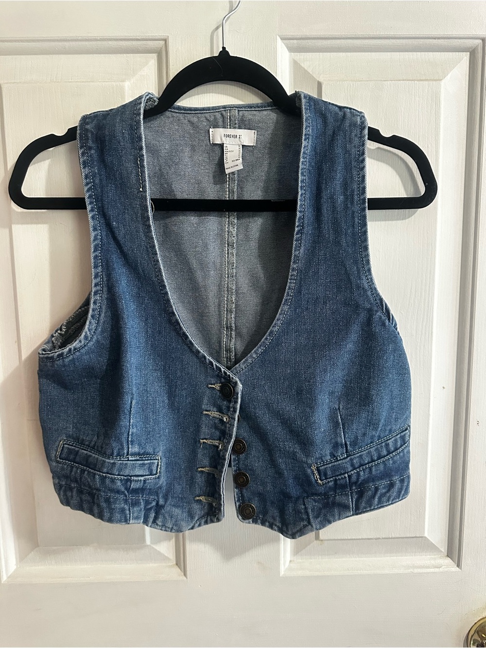 Forever 21 Blue Denim Button-Front Vest - Women's